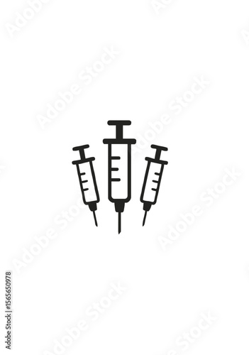 Black Silhouette Icons of Three Syringes on White Background Representing Vaccination, Injection, and Healthcare Medical Equipment
