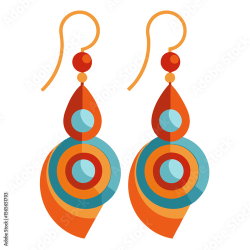 Asymmetric earrings with colorful circular design in orange and blue  