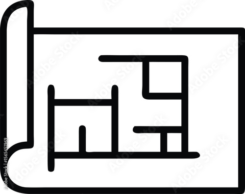 Minimalist blueprint line drawing with apartment floor plan for architectural design