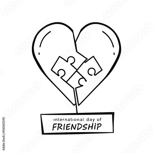 Black Outline Heart Divided Puzzle Pieces Friendship Day Graphic vector
