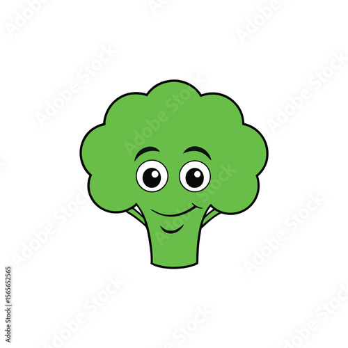 Cartoon broccoli floret smiling face green style Vector illustration