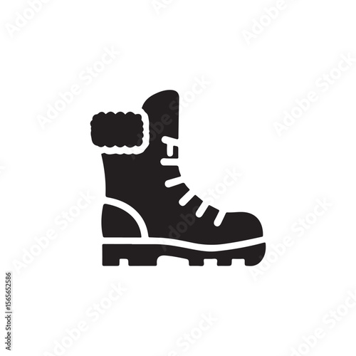 Stylish winter boot icon silhouette.A simple, black and white silhouette of a winter boot.