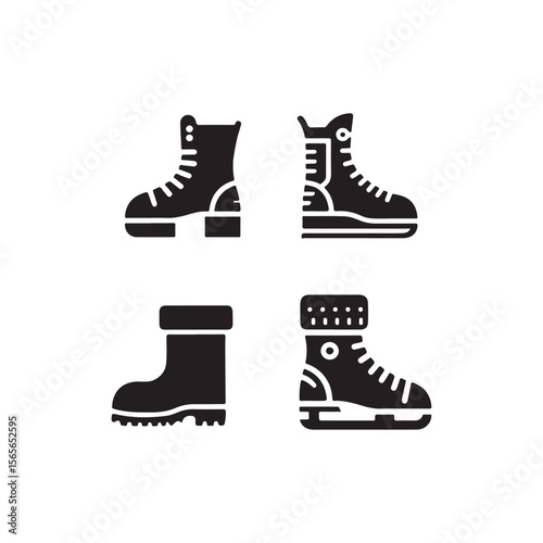 Four Types of Winter Footwear Icons.This graphic features four different types of winter boots and/or footwear, ideal for cold weather.
