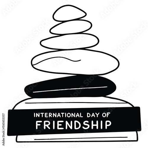 Stacked Stones Minimalist Black White Illustration International Friendship Day vector