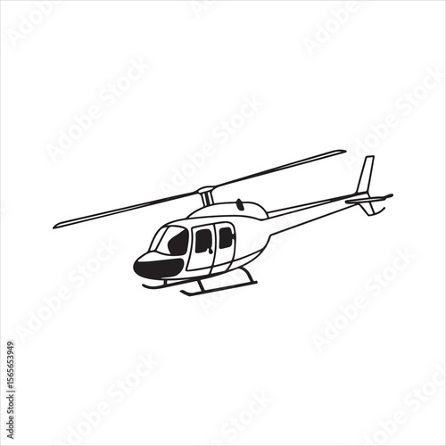 Simple Black and White Helicopter Icon Silhouette for Design and Aviation Themes
