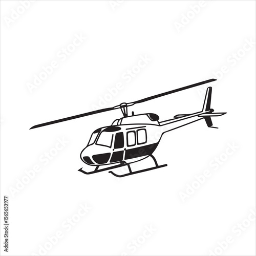 Simple Black and White Helicopter Icon Silhouette for Design and Aviation Themes