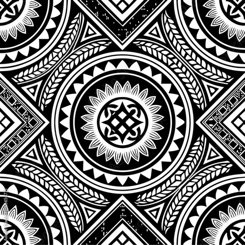Striking Black and White Polynesian Tribal Pattern - Seamless Pacific Island Inspired Geometric Ar
