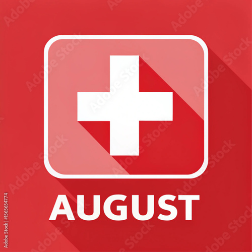 1 August vector icon calendar day. 1 date of august. First day of august. 1st date number. 1 day calendar. Swiss National Day Switzerland. Vector illustration

