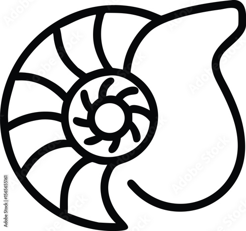 Nautilus shell illustration in simple outline style for nautical designs and logo icon