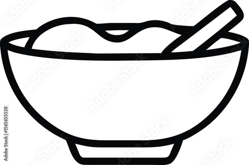Oatmeal bowl line art with spoon, healthy food icon, simple design