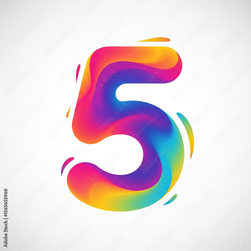 Number 5 with colorful fluid blob gradient style on white background Number 5 with colorful fluid blob gradient style on white background