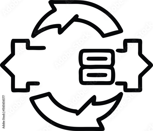 Outline arrow cycle with gear, reload process, simple icon illustration