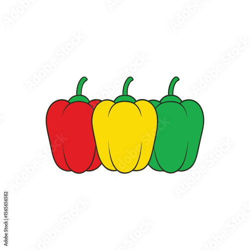 Trio of colorful bell peppers red yellow green Vector illustration