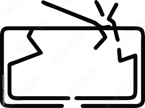 Outline broken television screen icon with cracks and damage illustration