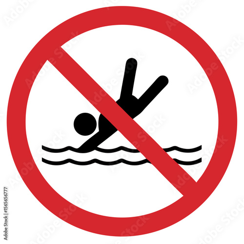 No swimming sign, diving prohibited, warning, red circle, safety concept