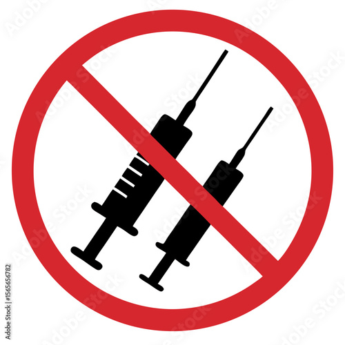 Syringes prohibited sign, warning, safety, red circle, concept