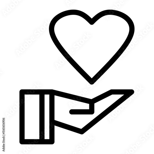 icon of an open hand holding a heart shape. Represents love, care, donation, charity, or emotional support.