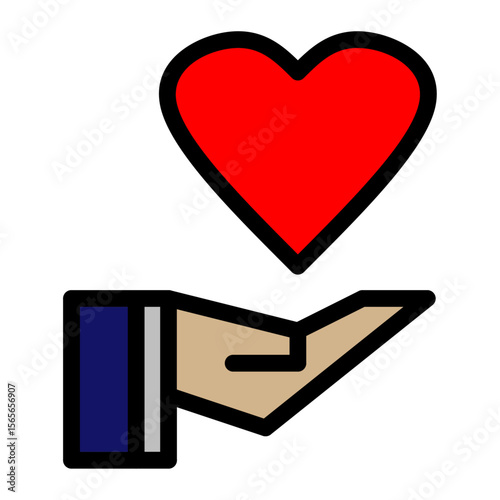 icon of an open hand holding a heart shape. Represents love, care, donation, charity, or emotional support.