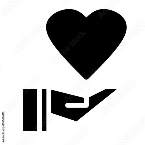 icon of an open hand holding a heart shape. Represents love, care, donation, charity, or emotional support.
