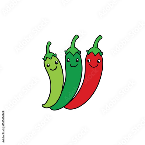 Chili peppers red and green playful vegetable mix Vector illustration