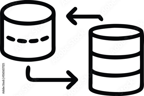 Outline databases synchronization icon with arrows for data transfer projects and designs