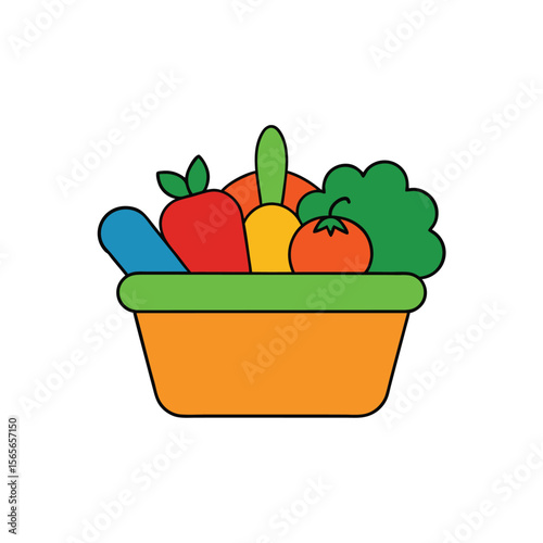 Vegetable basket mixed fresh veggies flat design Vector illustration