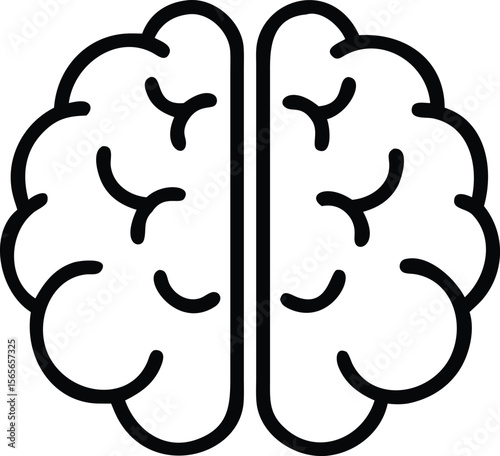 Outline drawing of brain hemispheres with visible gyrus for educational designs
