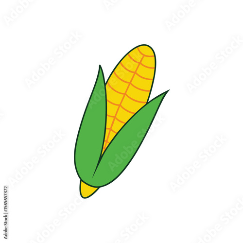 Sweet corn ear with husk bright colorful design Vector illustration