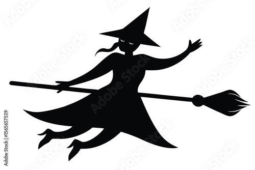 witch flying with staff vector icon