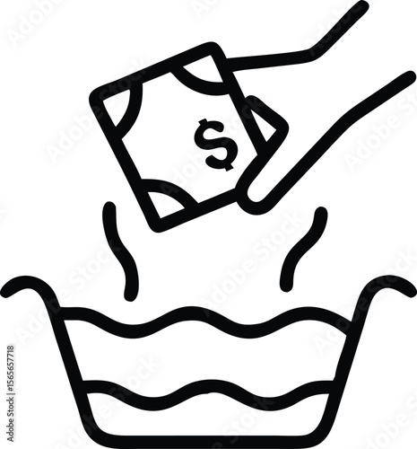 Outline hand putting money into pot with water illustration for logo design