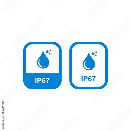 IP67 waterproof and dustproof rating symbol for electronic devices, ensuring protection against water immersion and dust ingress.