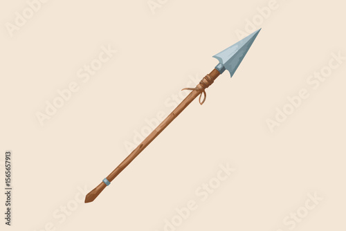 Stone Tip Wooden Spear Vector Illustration on Beige Background