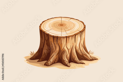 Tree Stump Vector Illustration on Beige Background