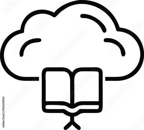 Outline icon of cloud and open book for knowledge sharing concept