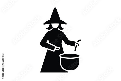 witch stirring potion vector icon