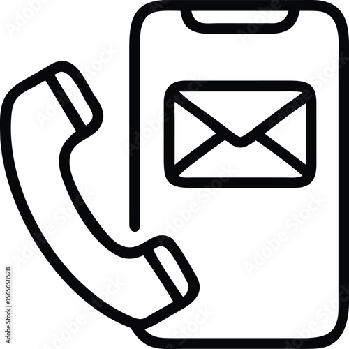 Outline icon with telephone handset and envelope on modern phone screen