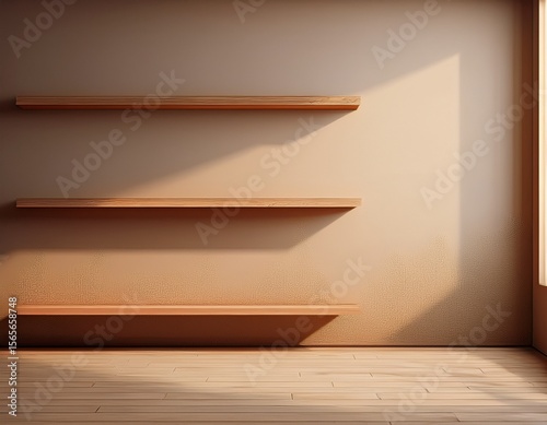 bare walls with empty shelves against a neutral background empty room bare wall empty room