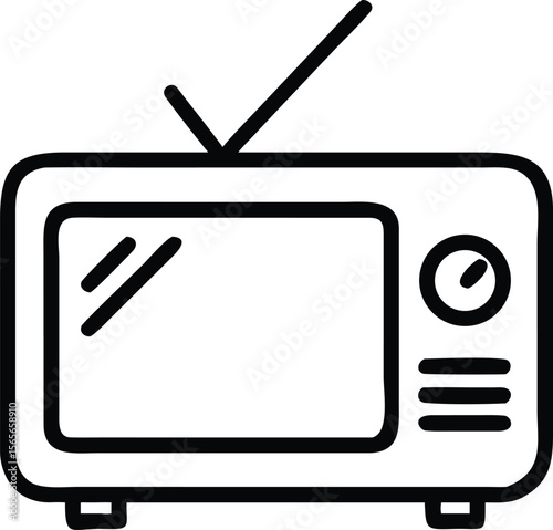 Outline illustration of a vintage television with antenna and dial icon