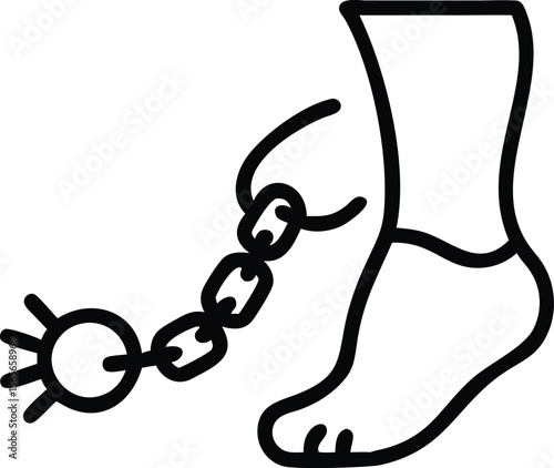 outline illustration of foot with ball and chain restraint