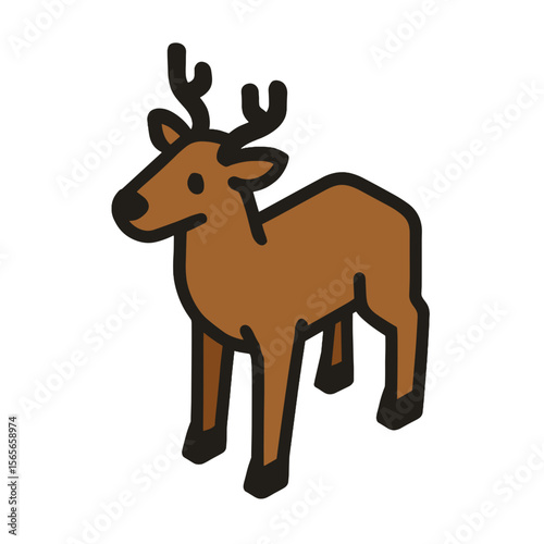 Deer Isometric Icon, Matte Finish, Brown and Black, Transparent Background