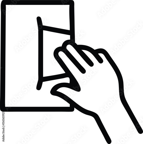 Outline illustration of hand switching electrical light switch on rectangular panel