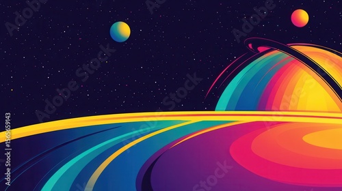 Vibrant space scene with rings of color.