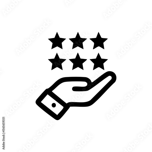 Minimalist vector icon of a hand presenting six stars, representing service excellence, resume quality, trust, and top-rated performance.

