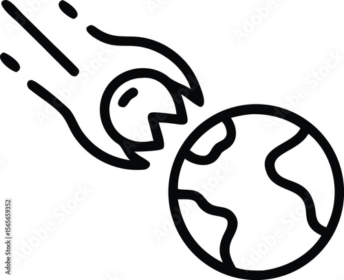 Outline illustration of meteor hurtling towards the earth, for science and ecology projects