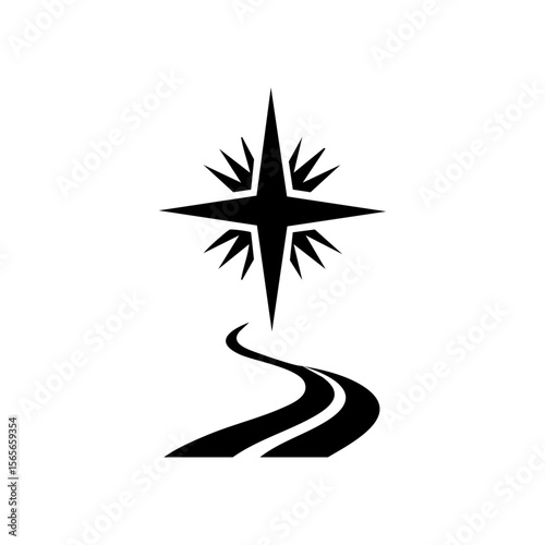 Abstract vector logo of a guiding star and a curved road leading toward it, symbolizing direction, vision, purpose, and long-term goals.

