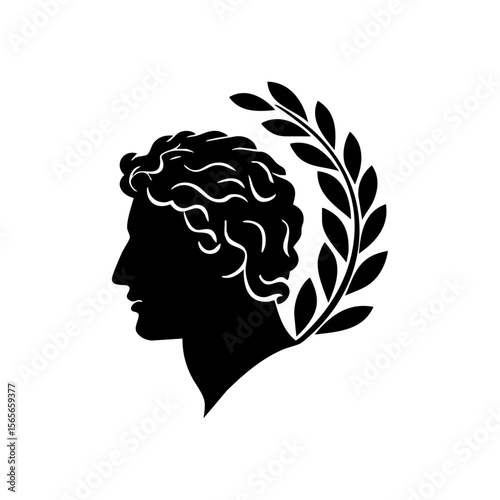 Vector logo of a male profile with laurel wreath, symbolizing honor, recognition, and classical achievement in leadership.