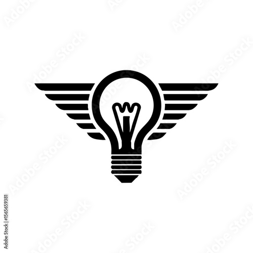 A minimalist vector logo of a lightbulb with wings, symbolizing innovation, creativity, and the power of ideas taking flight.
