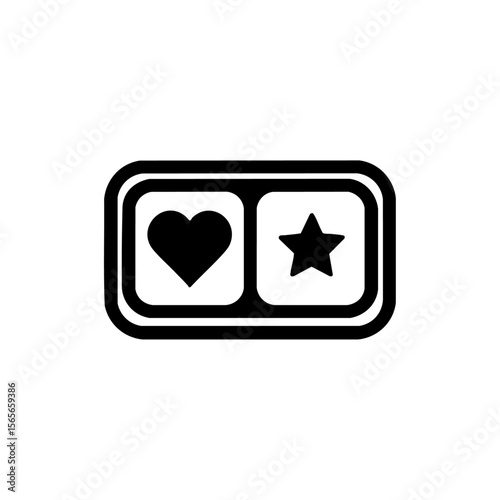 Simple vector logo of a lunch tray with heart and star icons, symbolizing dietary preferences, favorite meals, and food service ratings.
