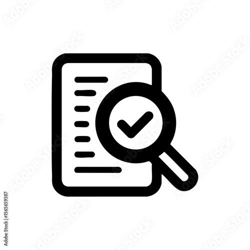 Minimalist black vector logo of a magnifying glass over a document with a checkmark, symbolizing resume review, document validation, or approval.
