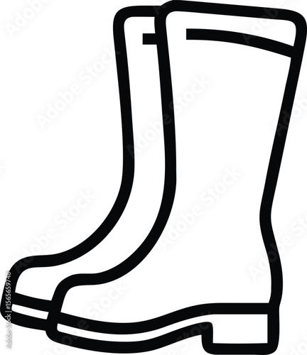 Outline illustration of rain boots, wellington footwear symbol for farm or outdoor activity